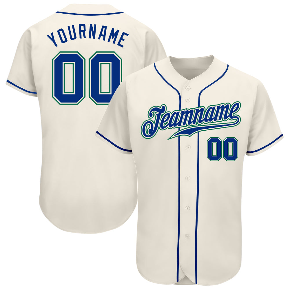 Custom Cream Royal-Kelly Green Authentic Baseball Jersey - Main View