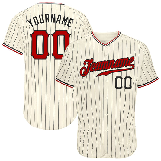 Custom Cream Black Pinstripe Red Black-White Authentic Baseball Jersey - Main View
