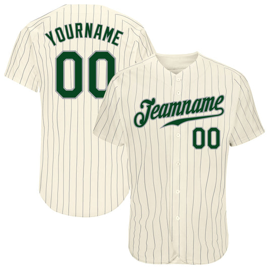 Custom Cream Gray Pinstripe Green-Gray Authentic Baseball Jersey - Main View