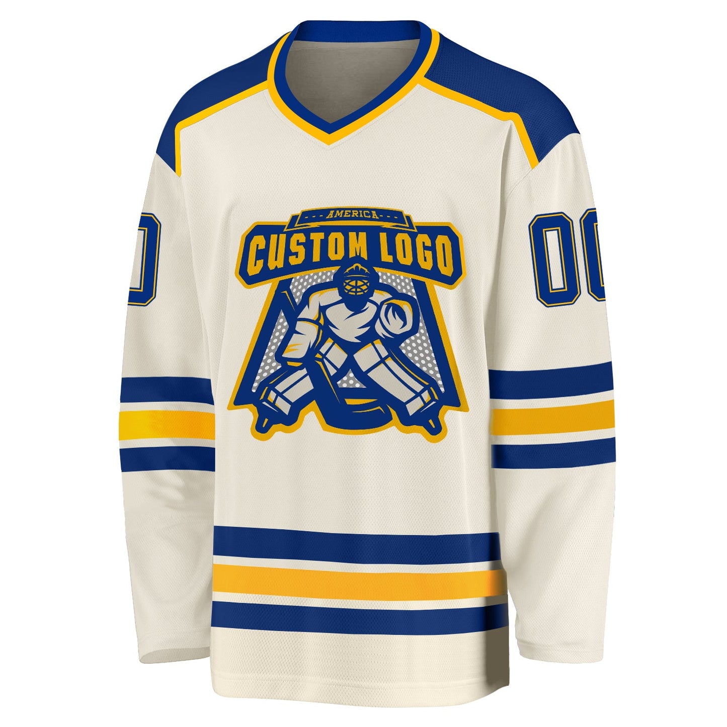 Custom Cream Royal-Gold Hockey Jersey view 2