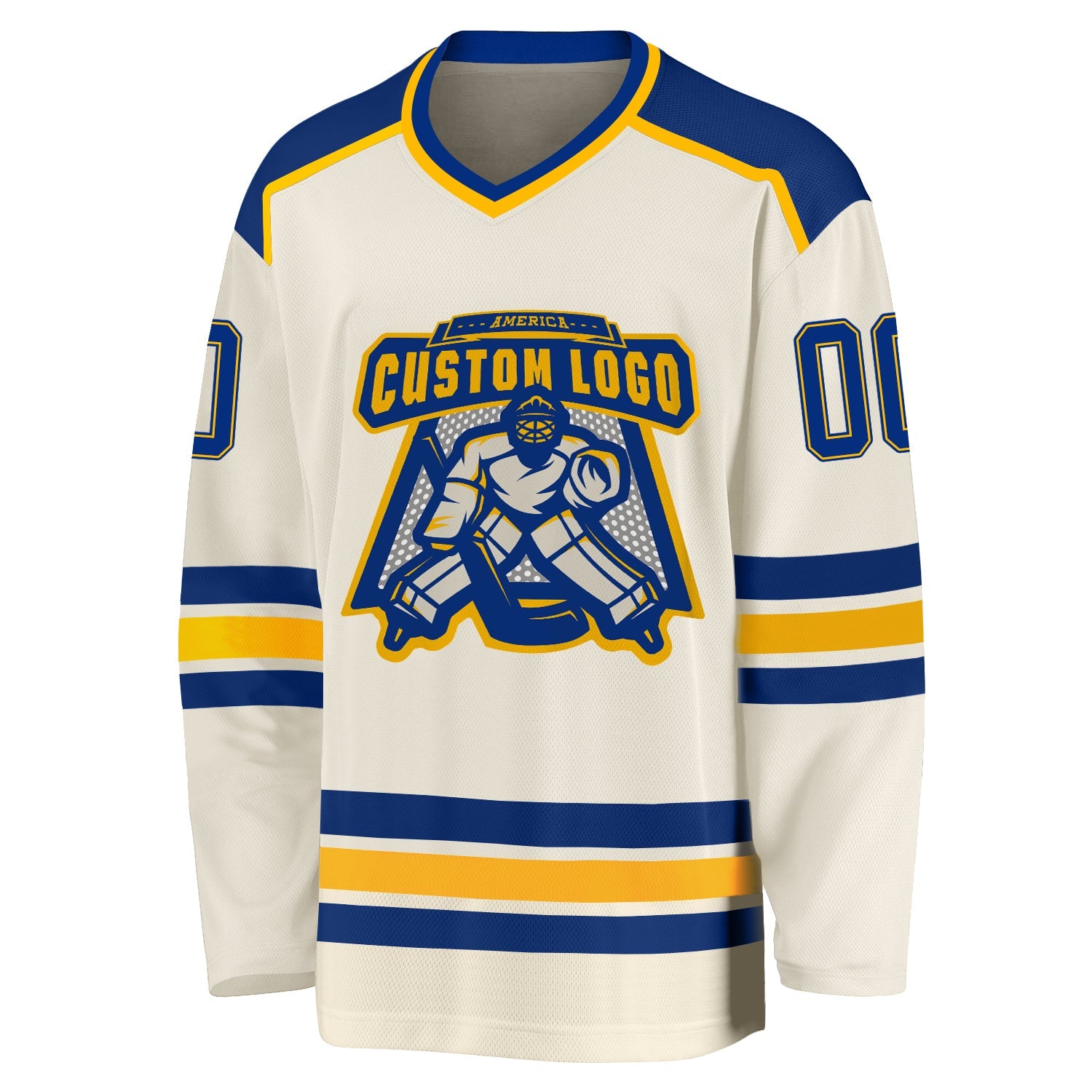 Custom Cream Royal-Gold Hockey Jersey view 2