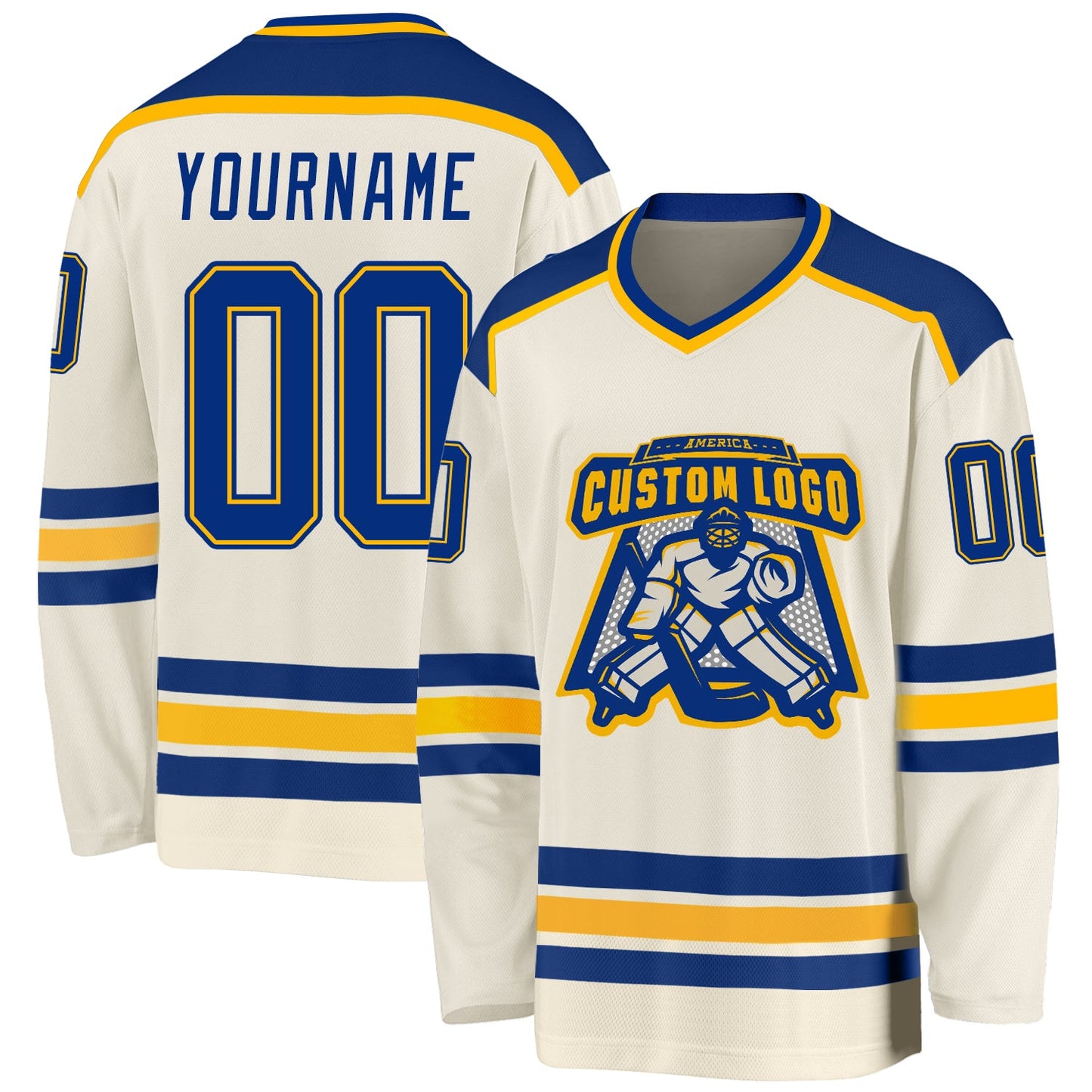 Custom Cream Royal-Gold Hockey Jersey - Main View