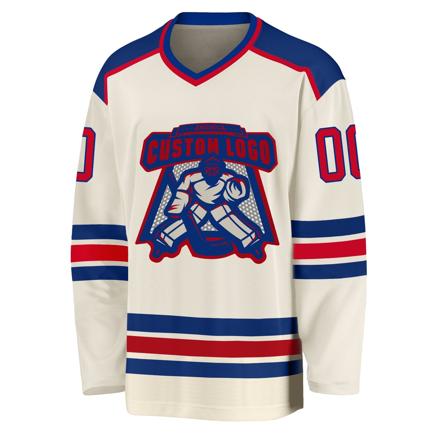 Custom Cream Red-Royal Hockey Jersey view 2