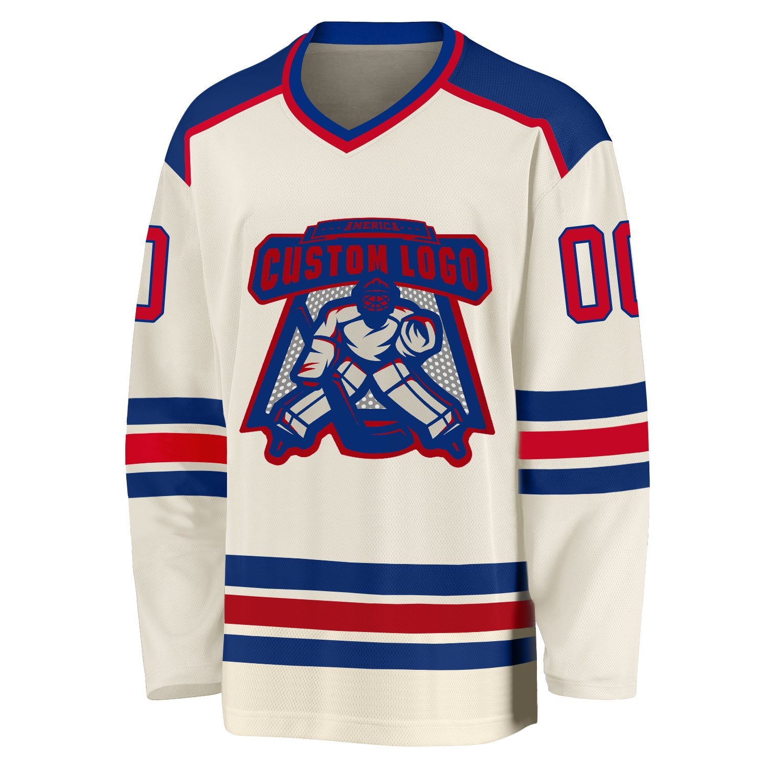 Custom Cream Red-Royal Hockey Jersey view 2