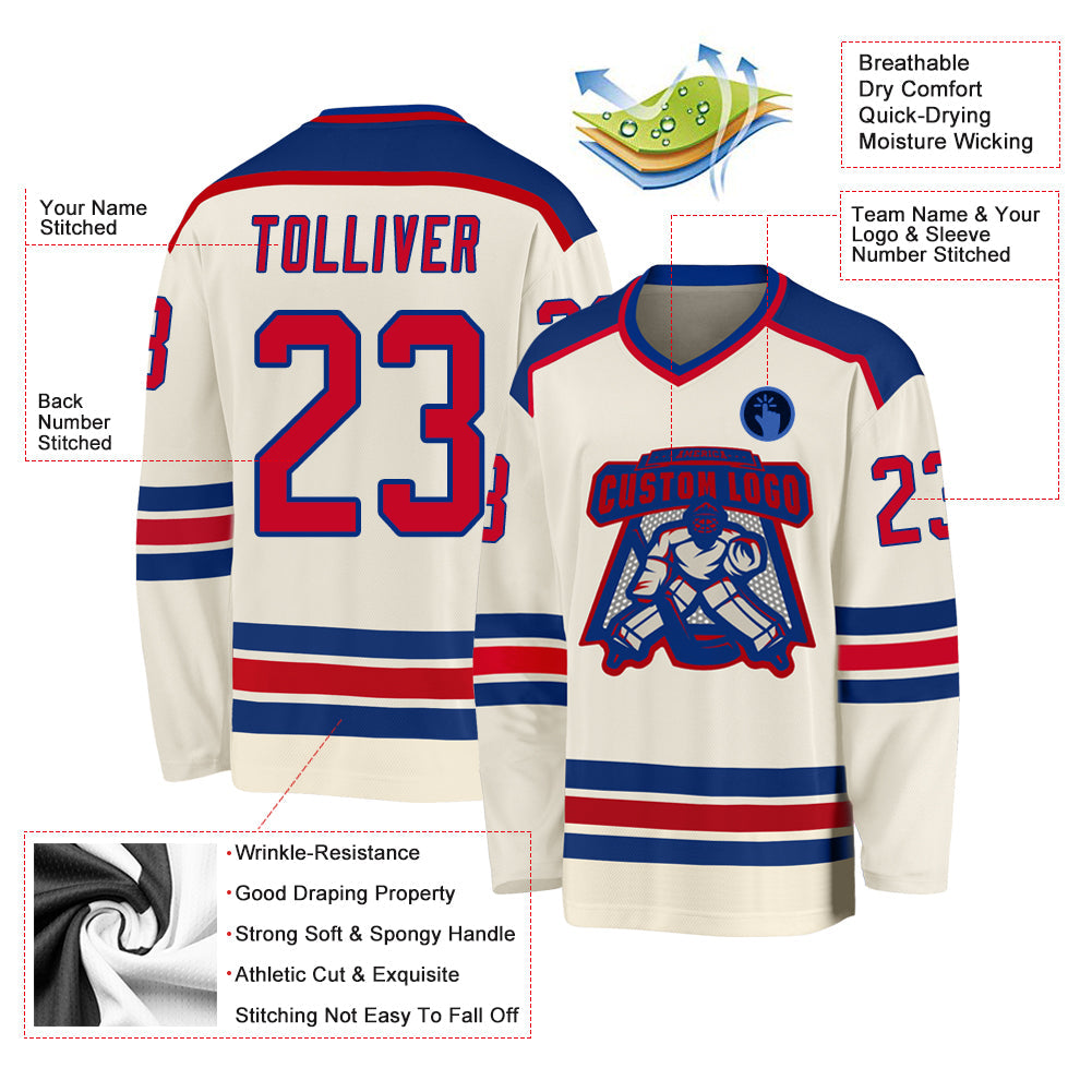 Custom Cream Red-Royal Hockey Jersey view 3