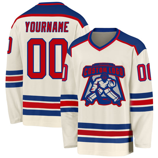 Custom Cream Red-Royal Hockey Jersey - Main View