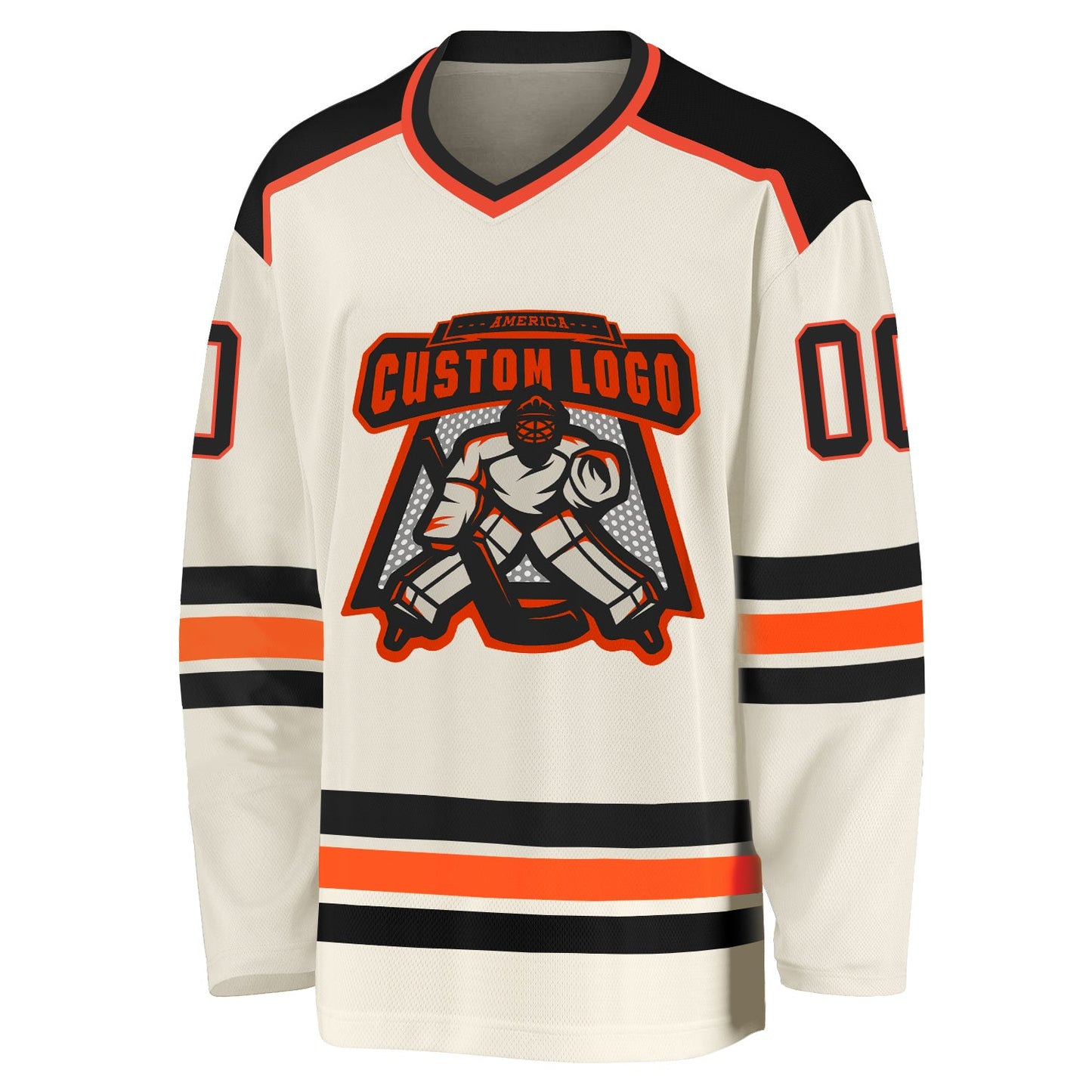 Custom Cream Black-Orange Hockey Jersey view 2