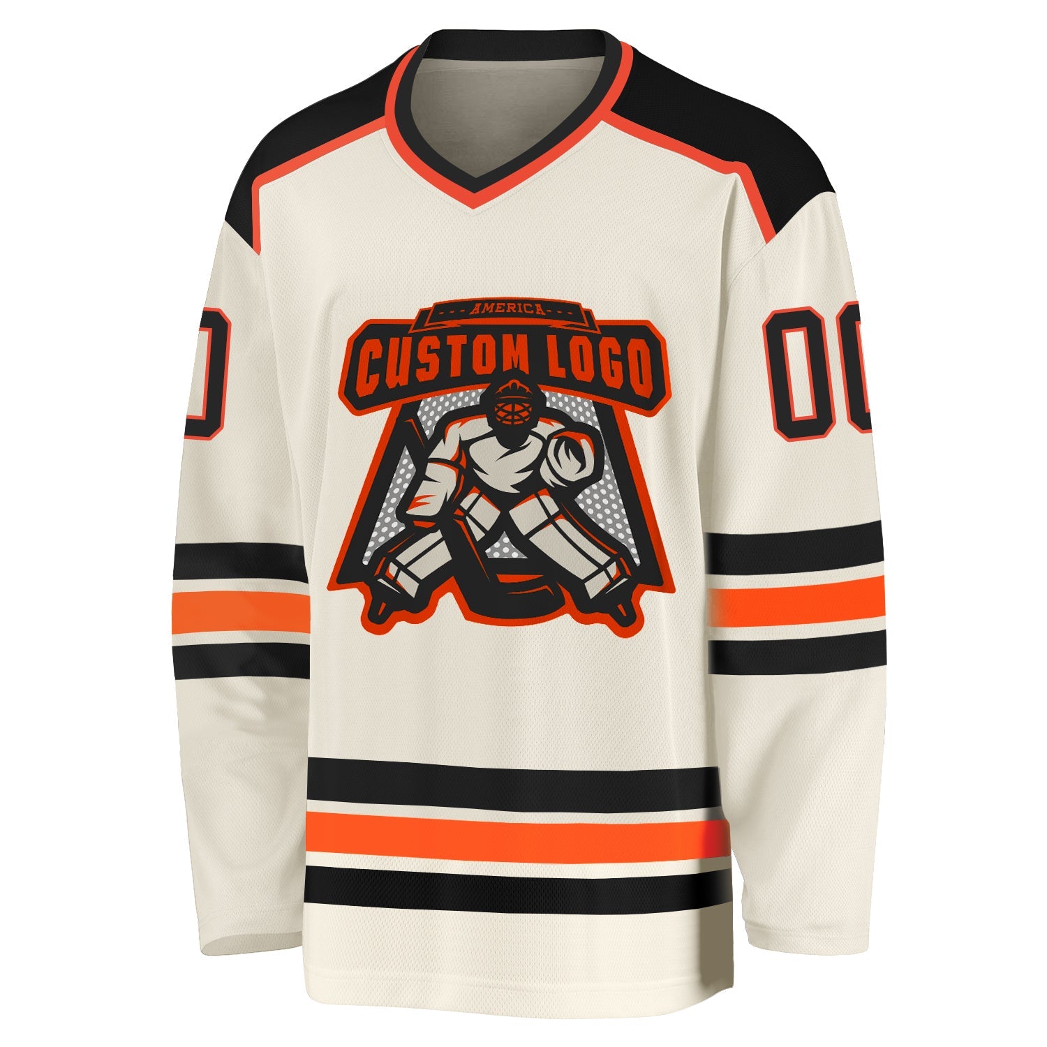 Custom Cream Black-Orange Hockey Jersey view 2