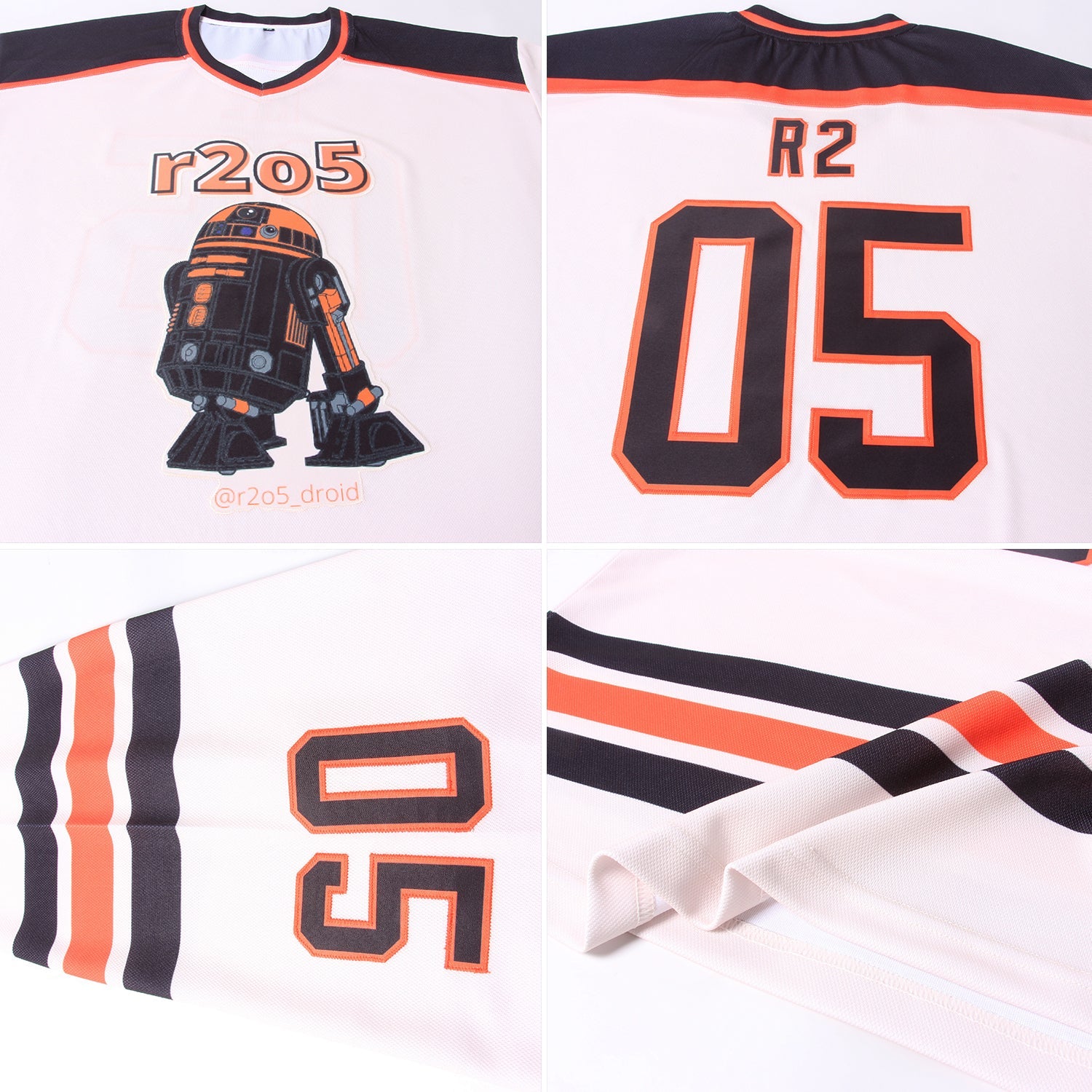 Custom Cream Black-Orange Hockey Jersey view 5