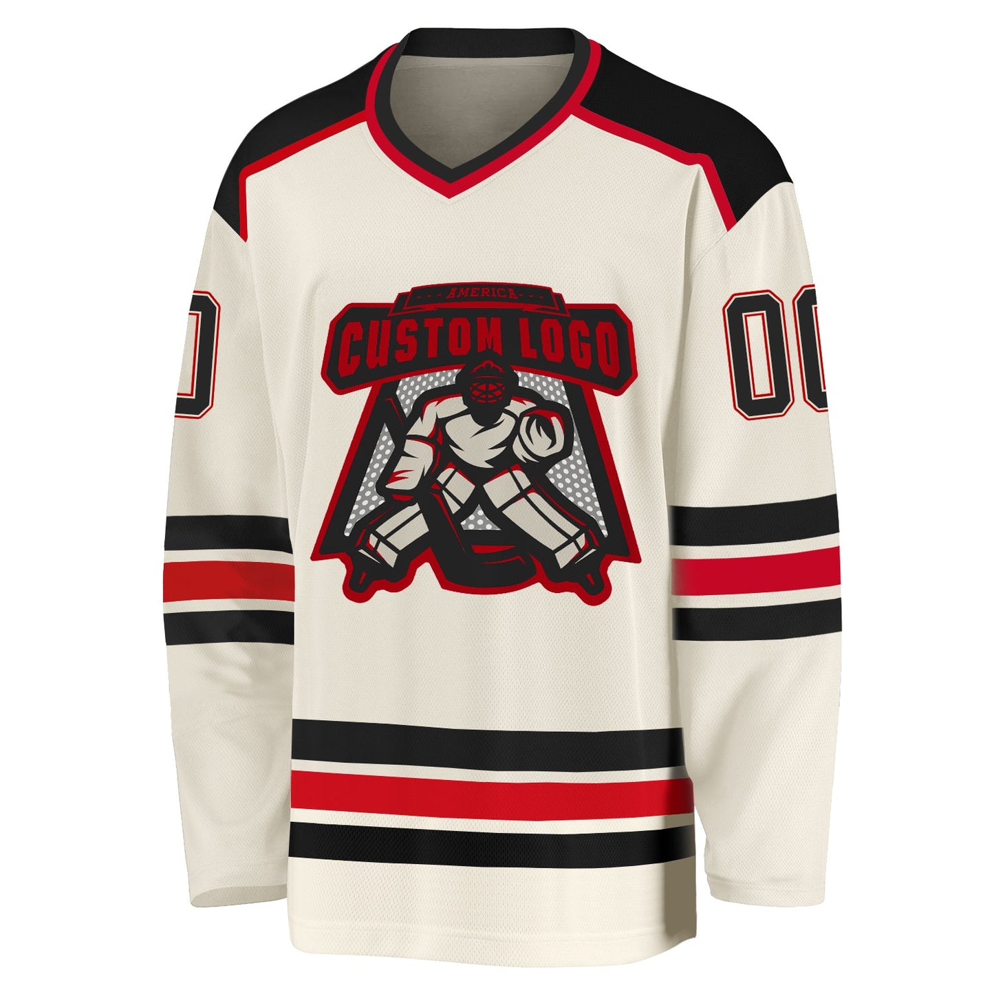 Custom Cream Black-Red Hockey Jersey view 2