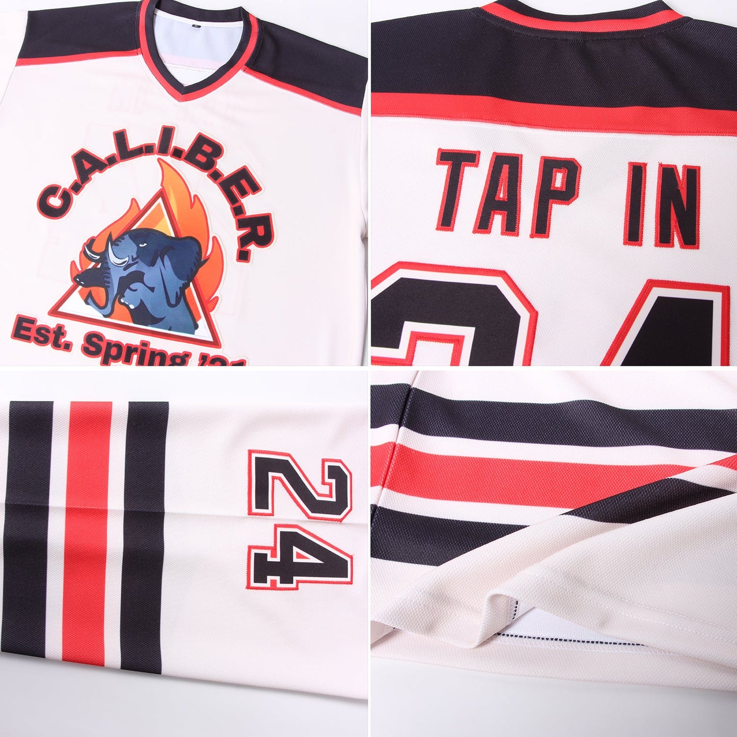 Custom Cream Black-Red Hockey Jersey view 5