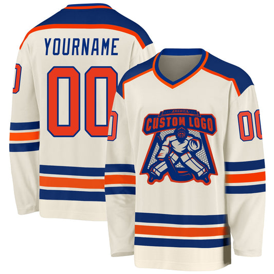 Custom Cream Orange-Royal Hockey Jersey - Main View