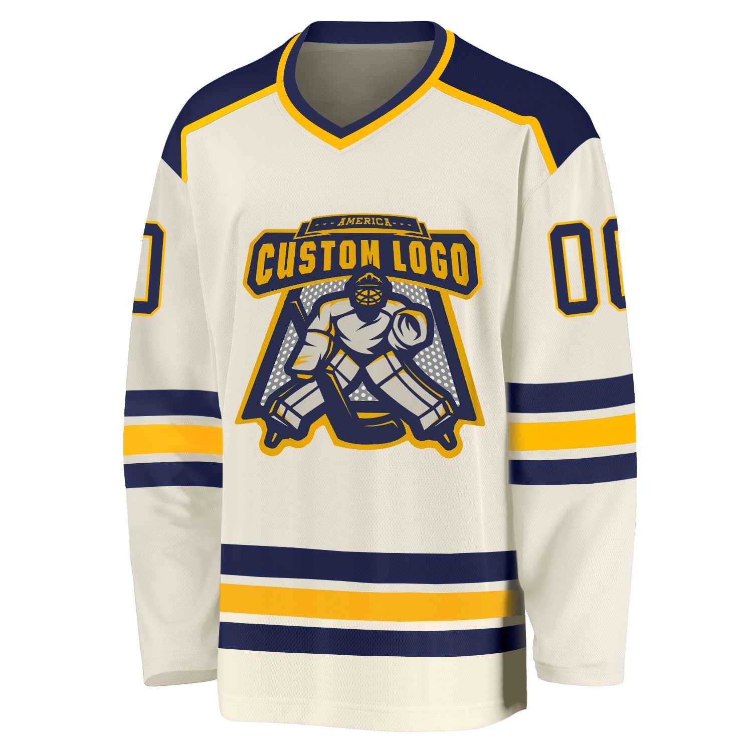 Custom Cream Navy-Gold Hockey Jersey view 2