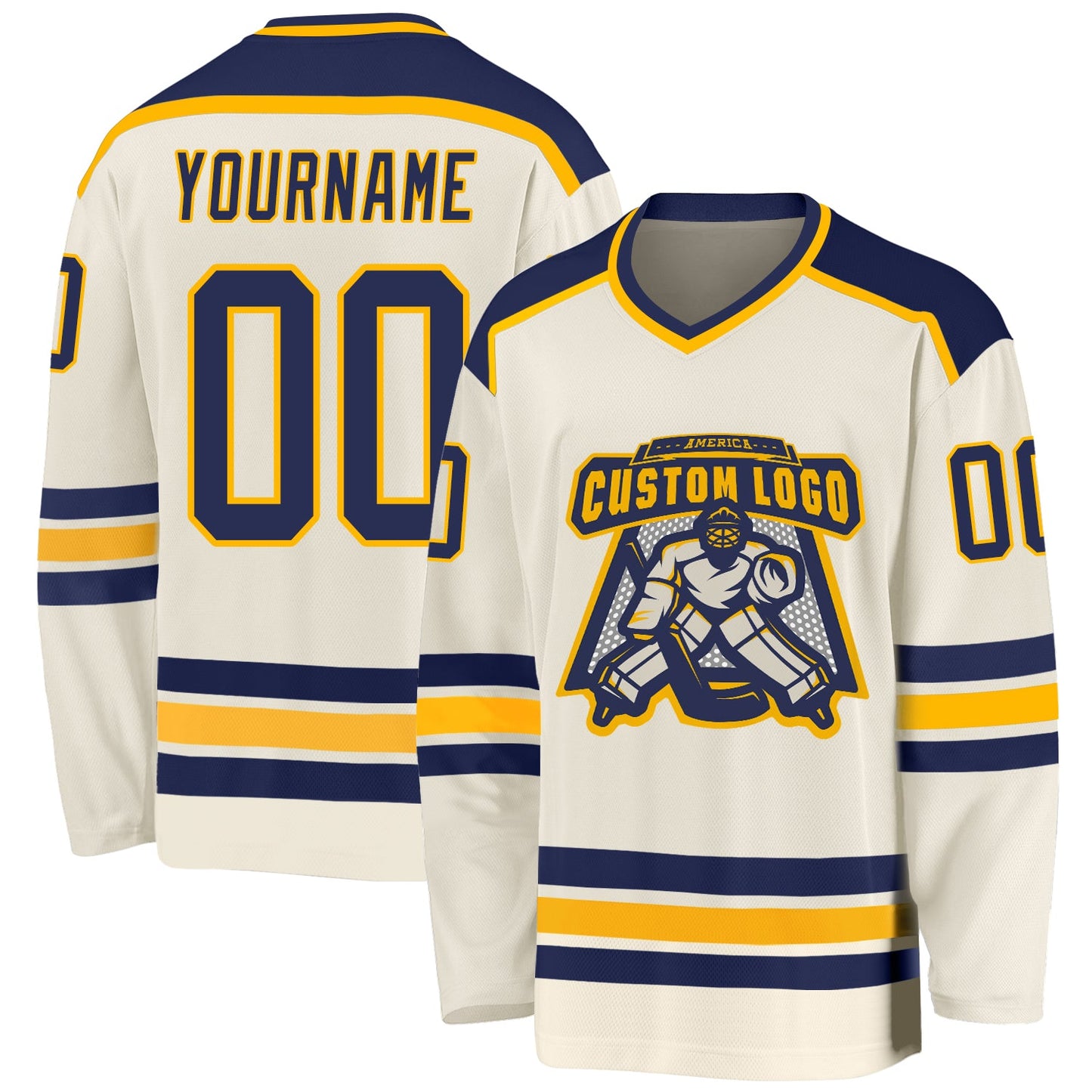 Custom Cream Navy-Gold Hockey Jersey - Main View