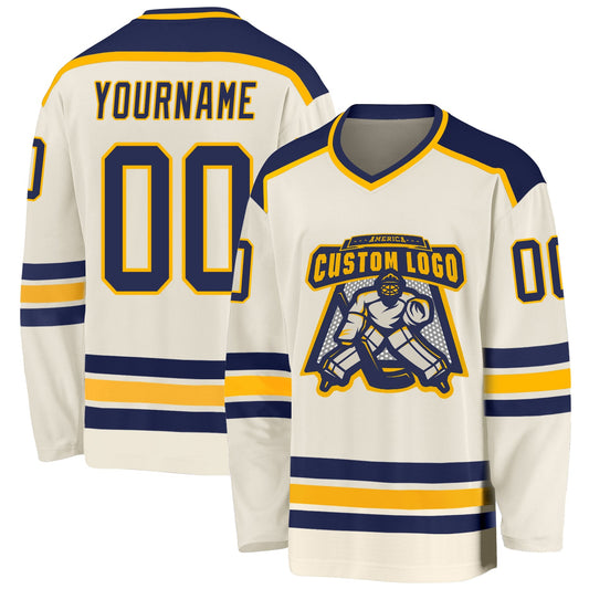 Custom Cream Navy-Gold Hockey Jersey - Main View
