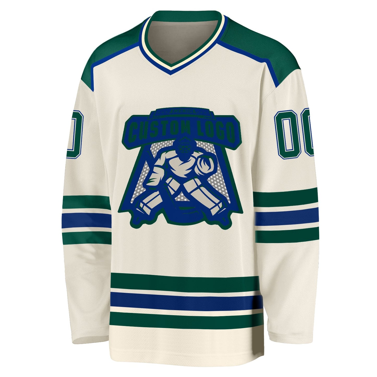 Custom Cream Green-Royal Hockey Jersey view 2