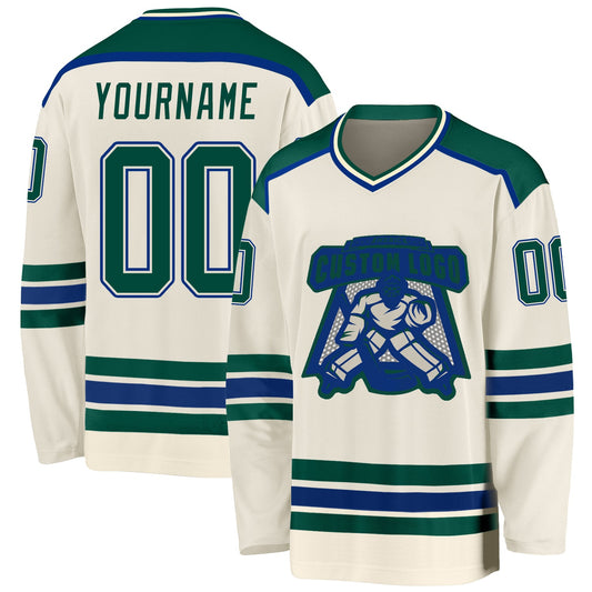 Custom Cream Green-Royal Hockey Jersey - Main View