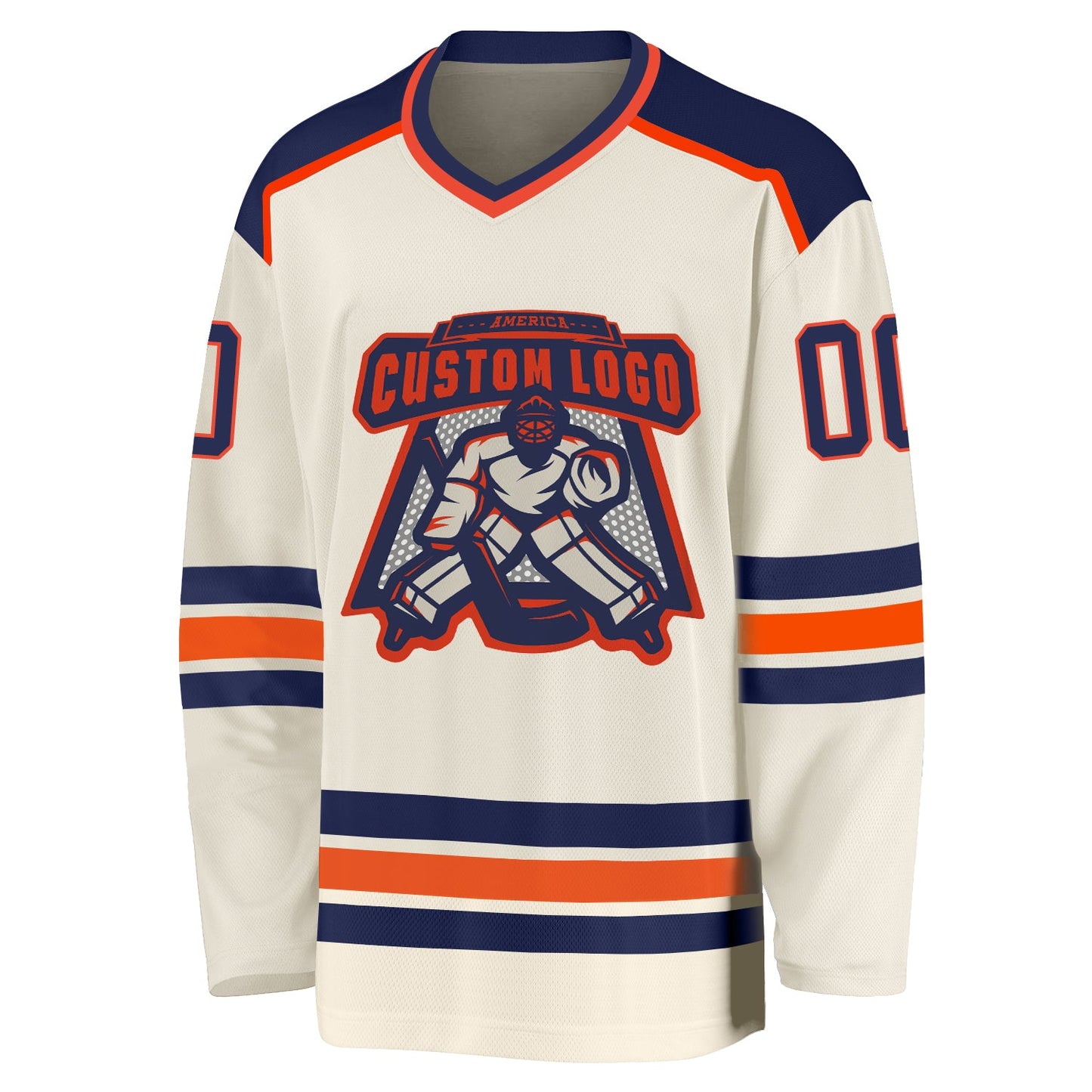 Custom Cream Navy-Orange Hockey Jersey view 2