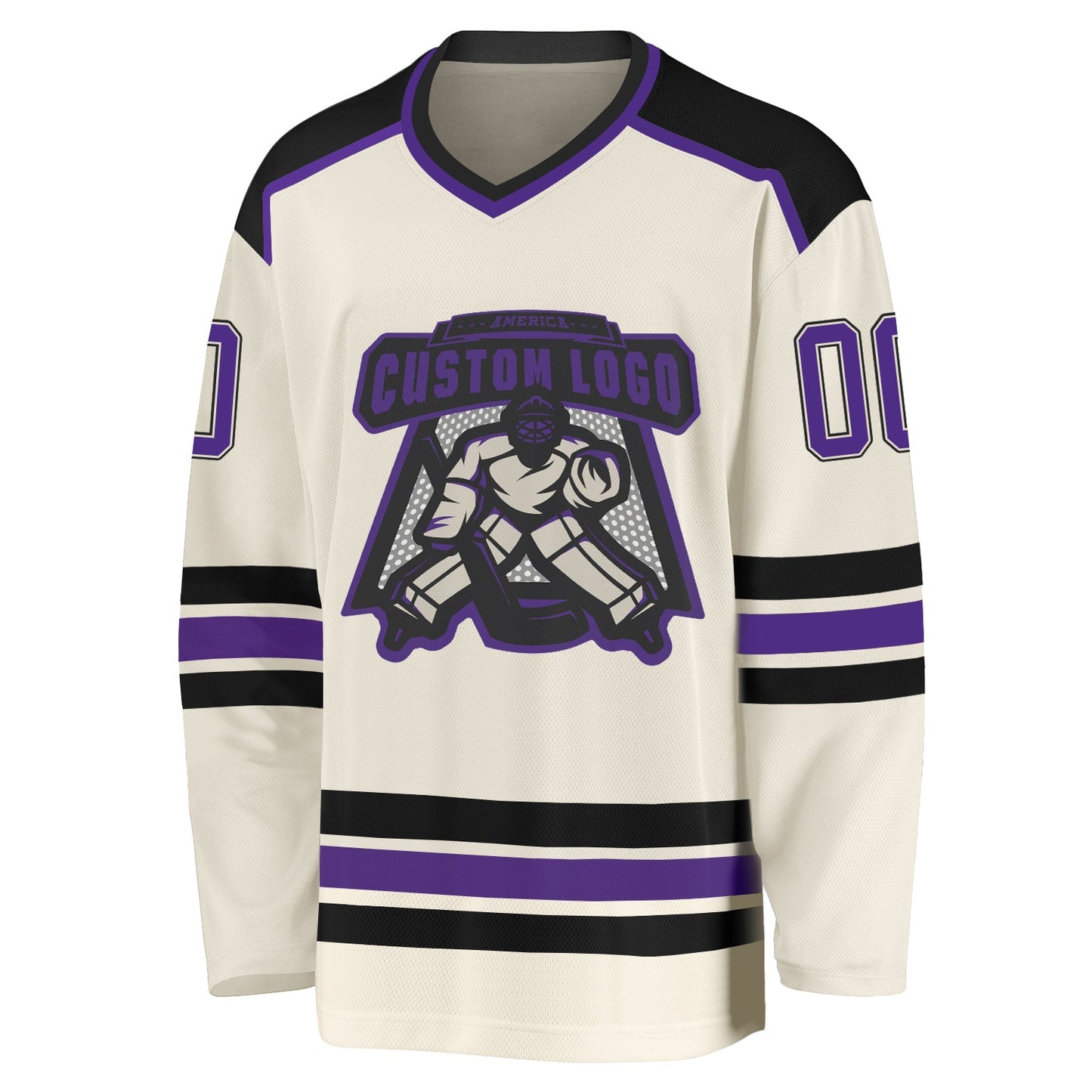 Custom Cream Purple-Black Hockey Jersey view 2