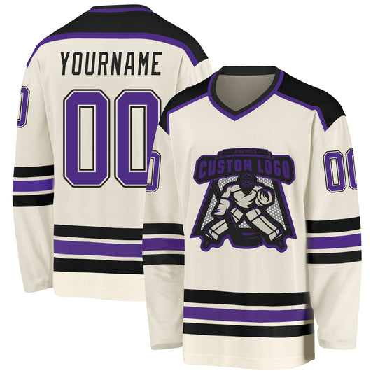 Custom Cream Purple-Black Hockey Jersey - Main View
