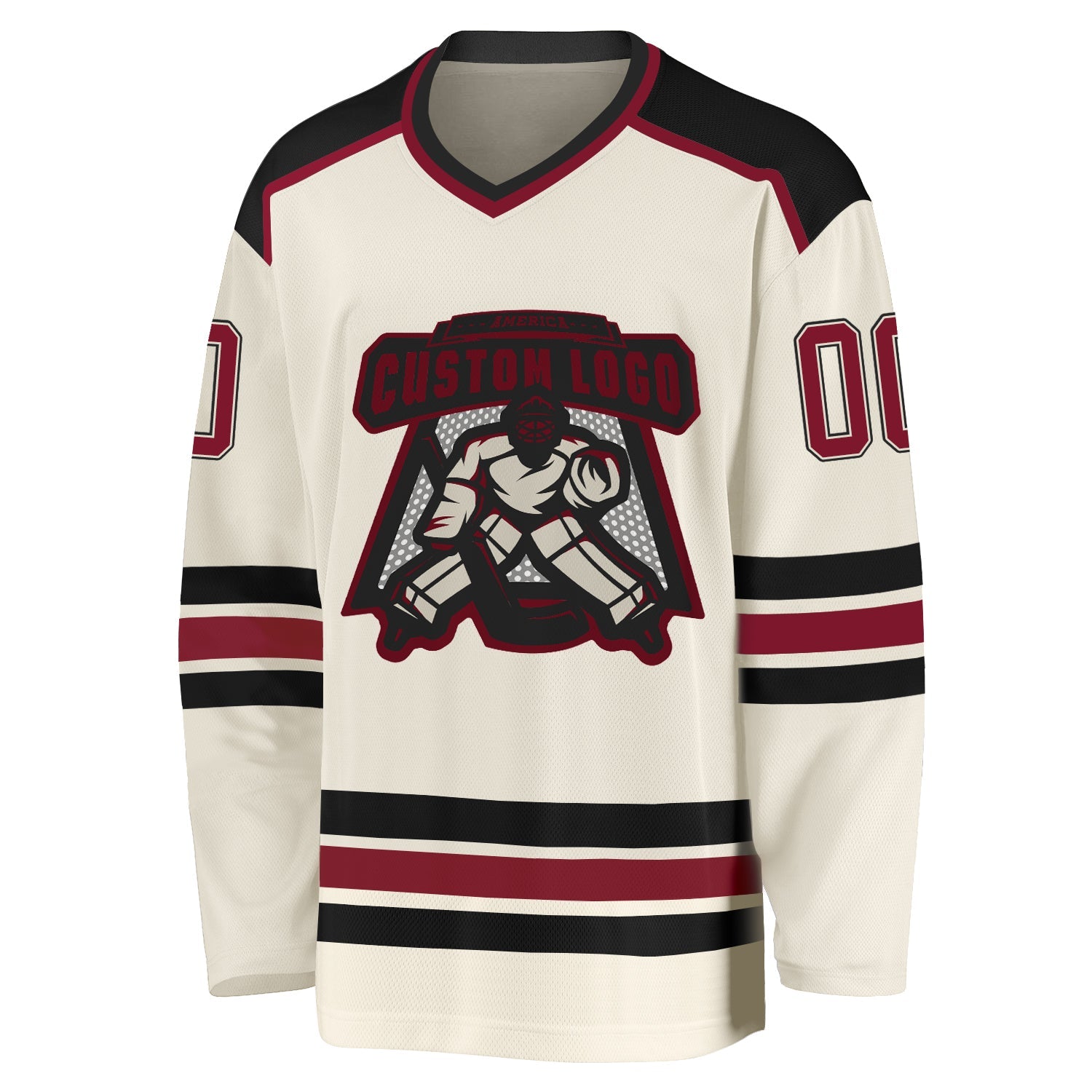 Custom Cream Crimson-Black Hockey Jersey view 2