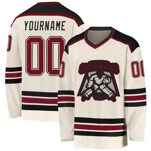 Custom Cream Crimson-Black Hockey Jersey - Main View