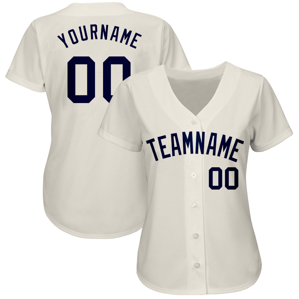Custom Cream Navy Authentic Baseball Jersey view 2