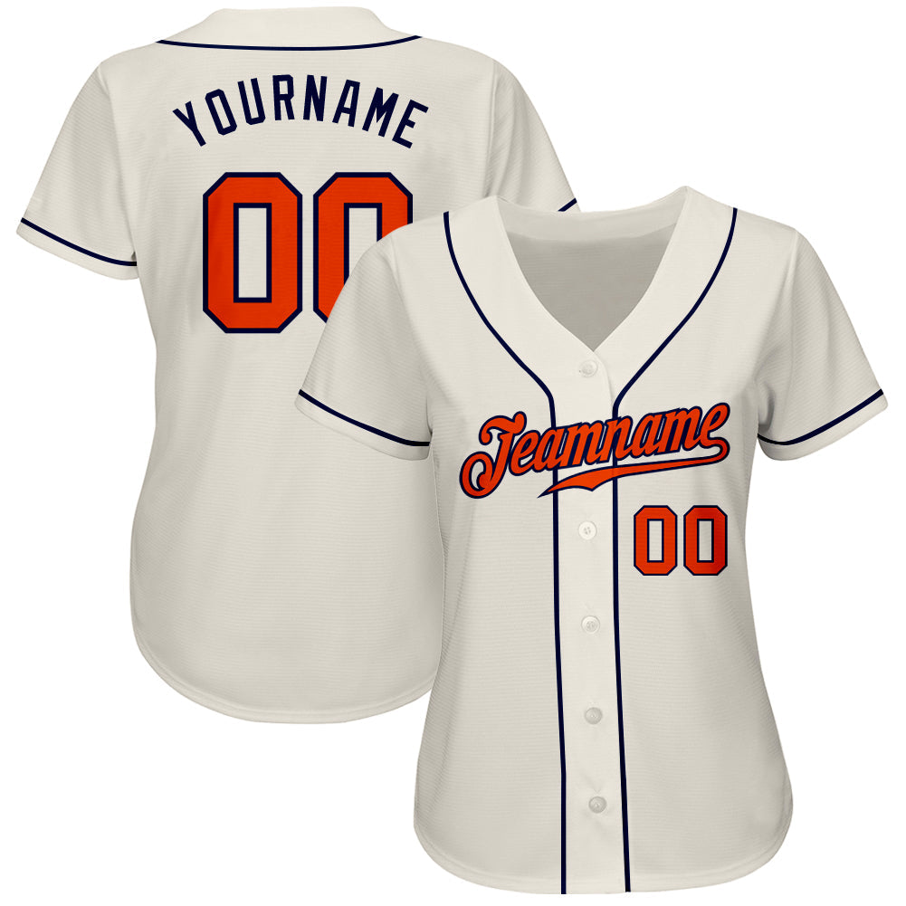 Custom Cream Orange-Navy Authentic Baseball Jersey view 2
