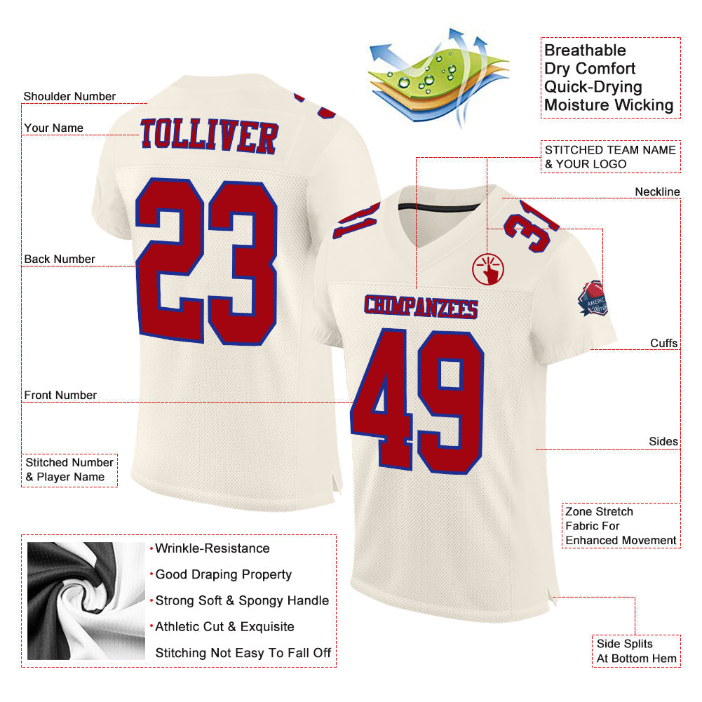 Custom Cream Red-Royal Mesh Authentic Football Jersey view 2