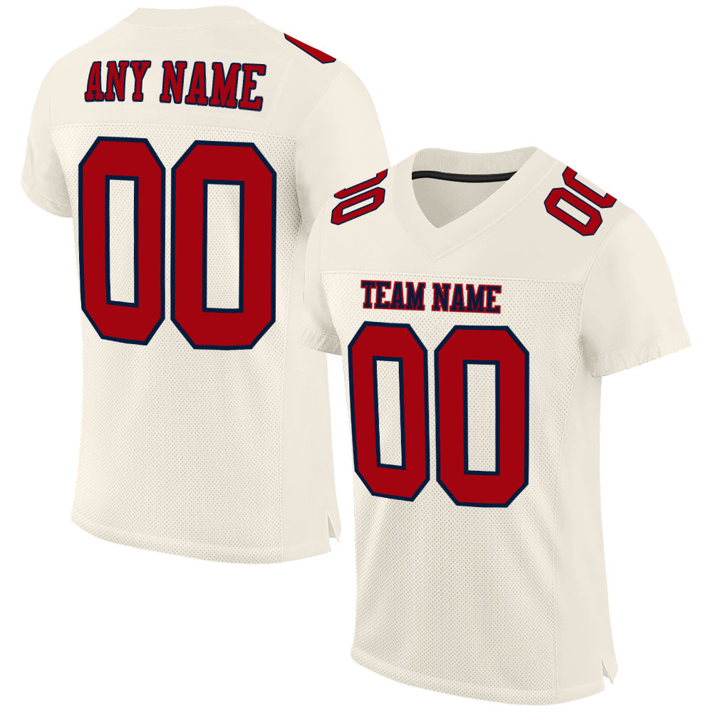 Custom Cream Red-Navy Mesh Authentic Football Jersey - Main View