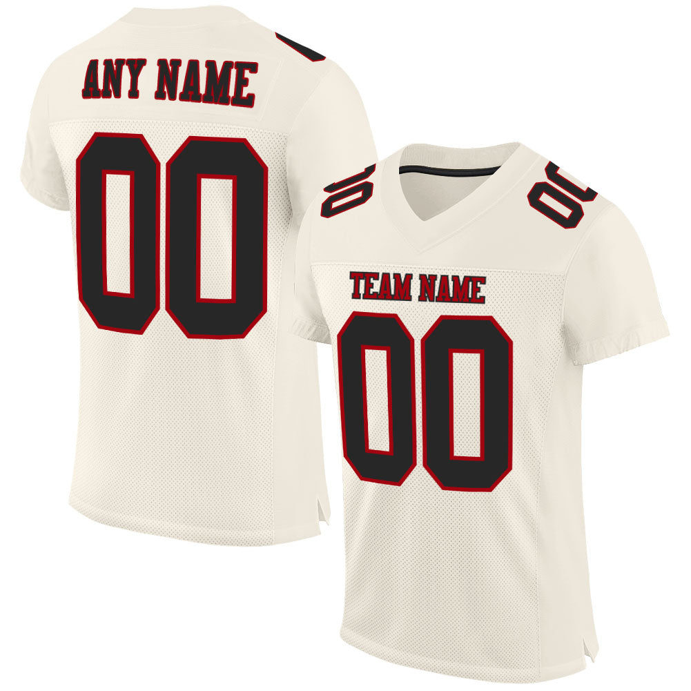 Custom Cream Black-Red Mesh Authentic Football Jersey - Main View