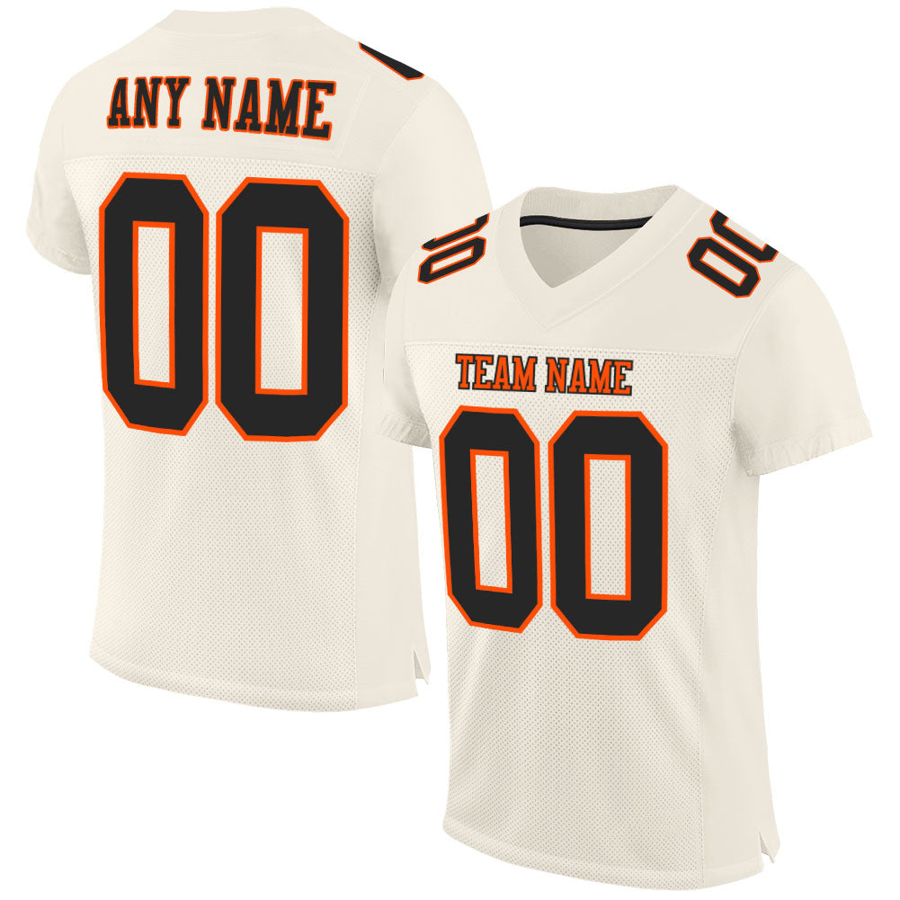 Custom Cream Black-Orange Mesh Authentic Football Jersey - Main View