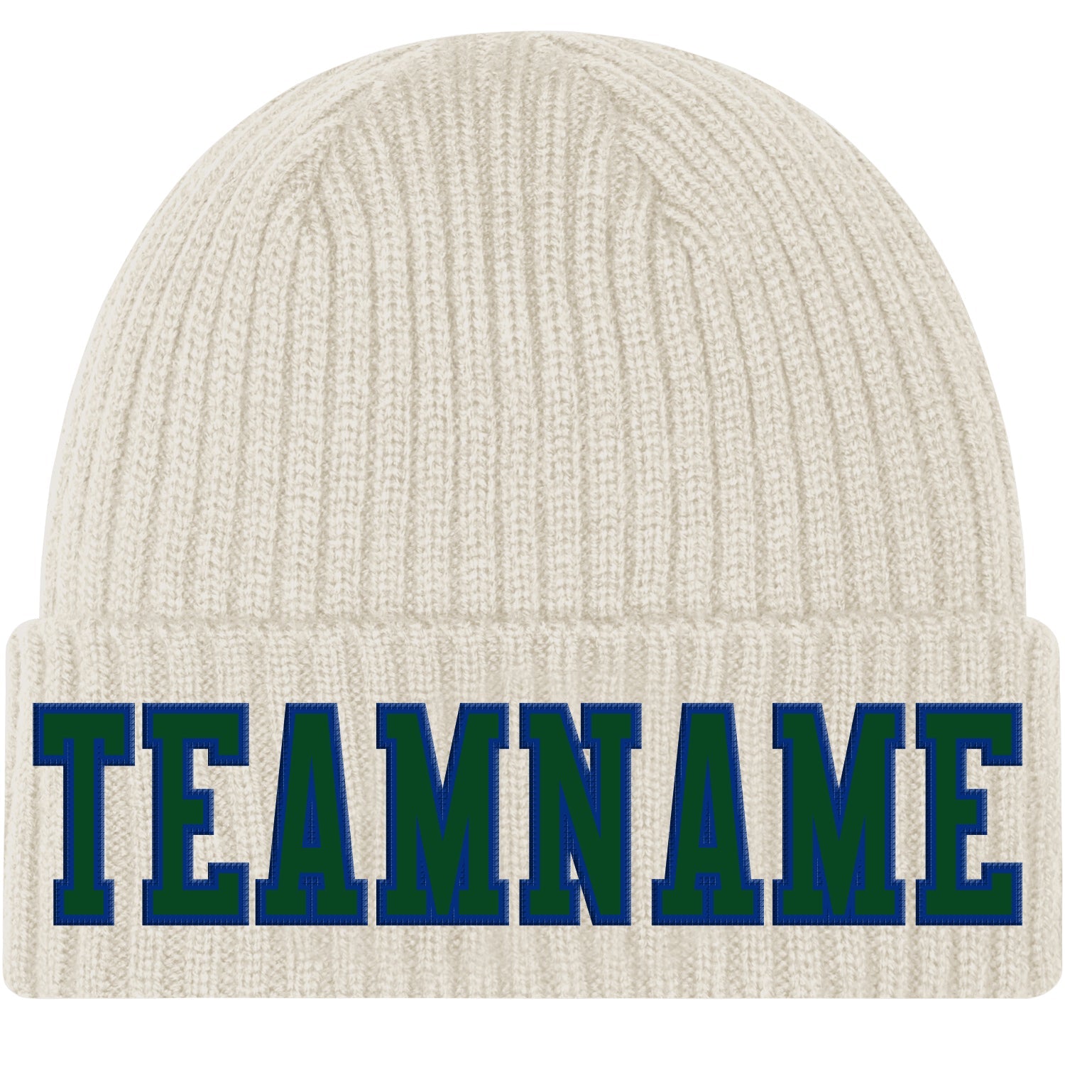 Custom Cream Green-Royal Stitched Cuffed Knit Hat - Main View
