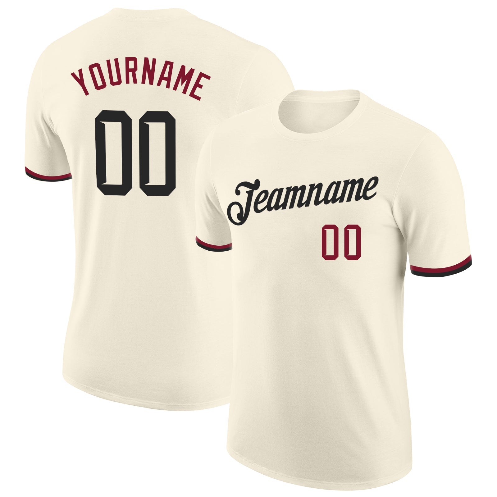Custom Cream Black-Crimson Performance T-Shirt - Main View