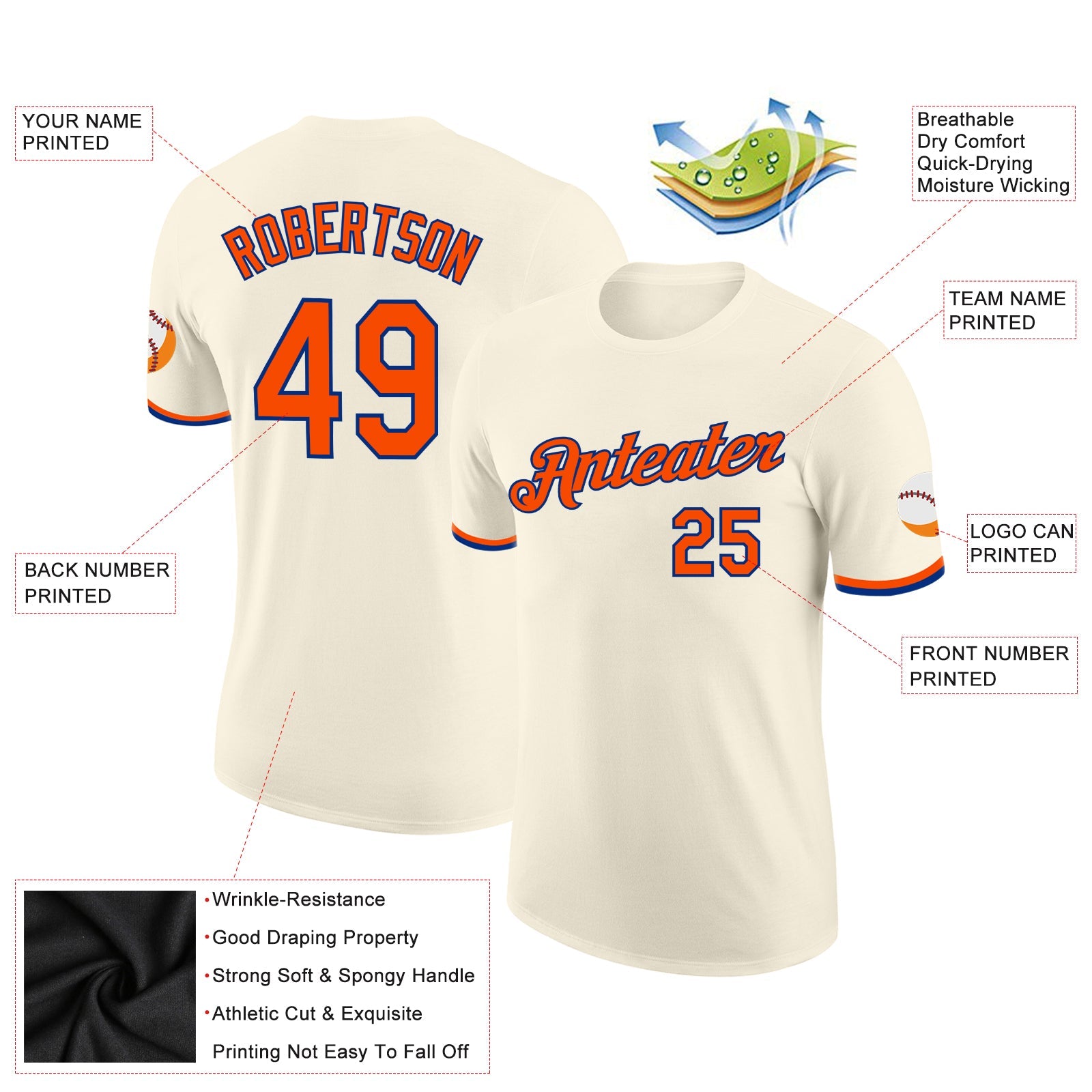 Custom Cream Orange-Royal Performance T-Shirt view 2