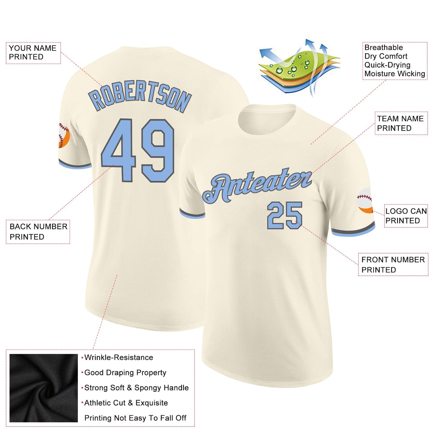 Custom Cream Light Blue-Steel Gray Performance T-Shirt view 2