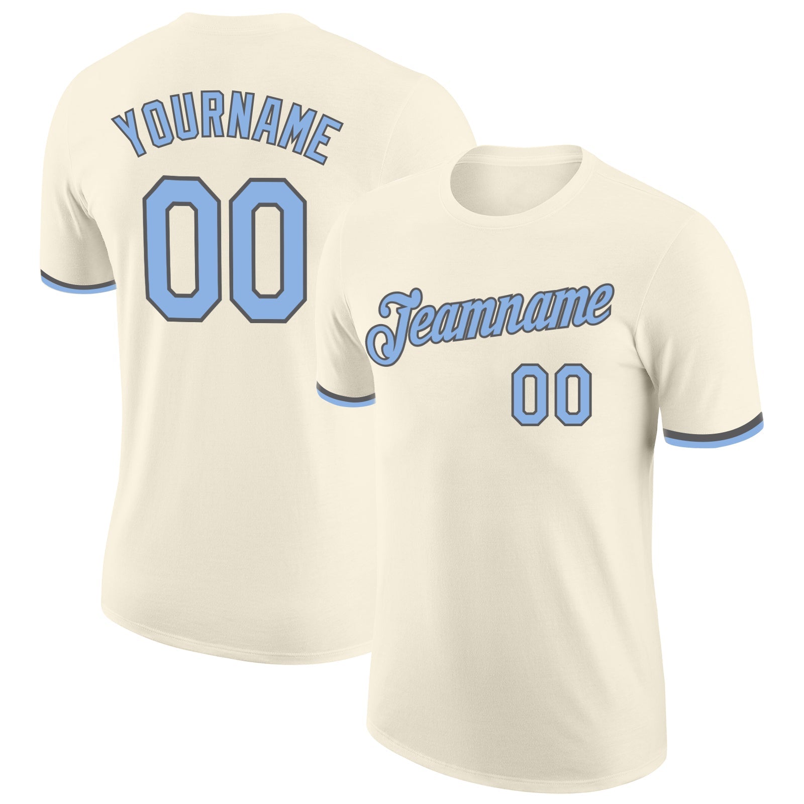 Custom Cream Light Blue-Steel Gray Performance T-Shirt - Main View