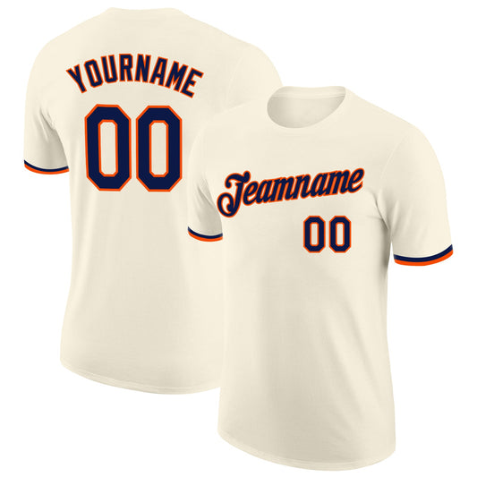 Custom Cream Navy-Orange Performance T-Shirt - Main View