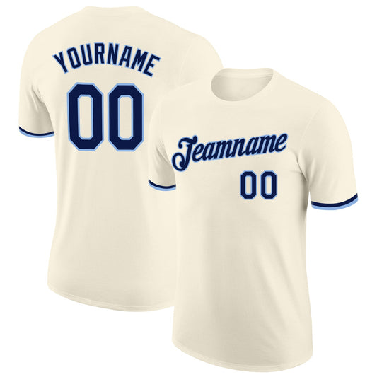 Custom Cream Navy-Light Blue Performance T-Shirt - Main View