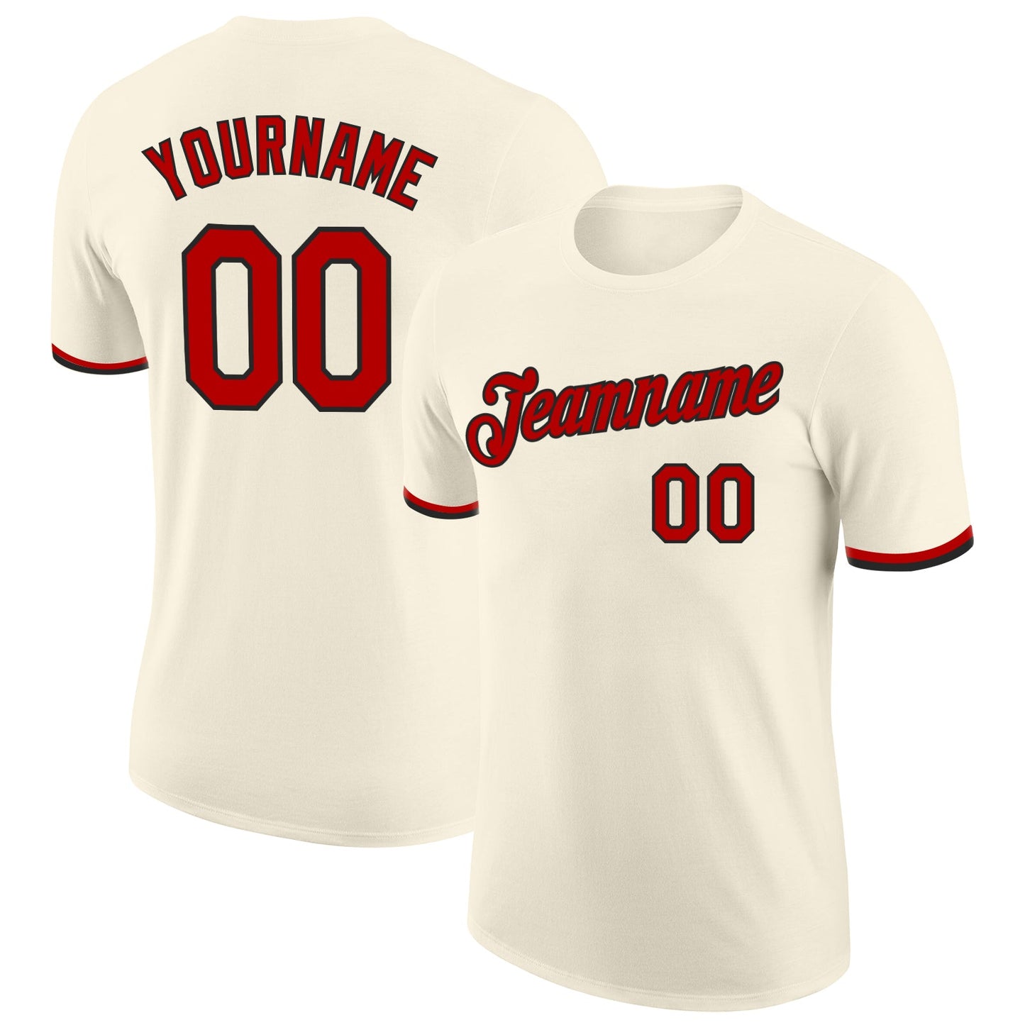 Custom Cream Red-Black Performance T-Shirt - Main View