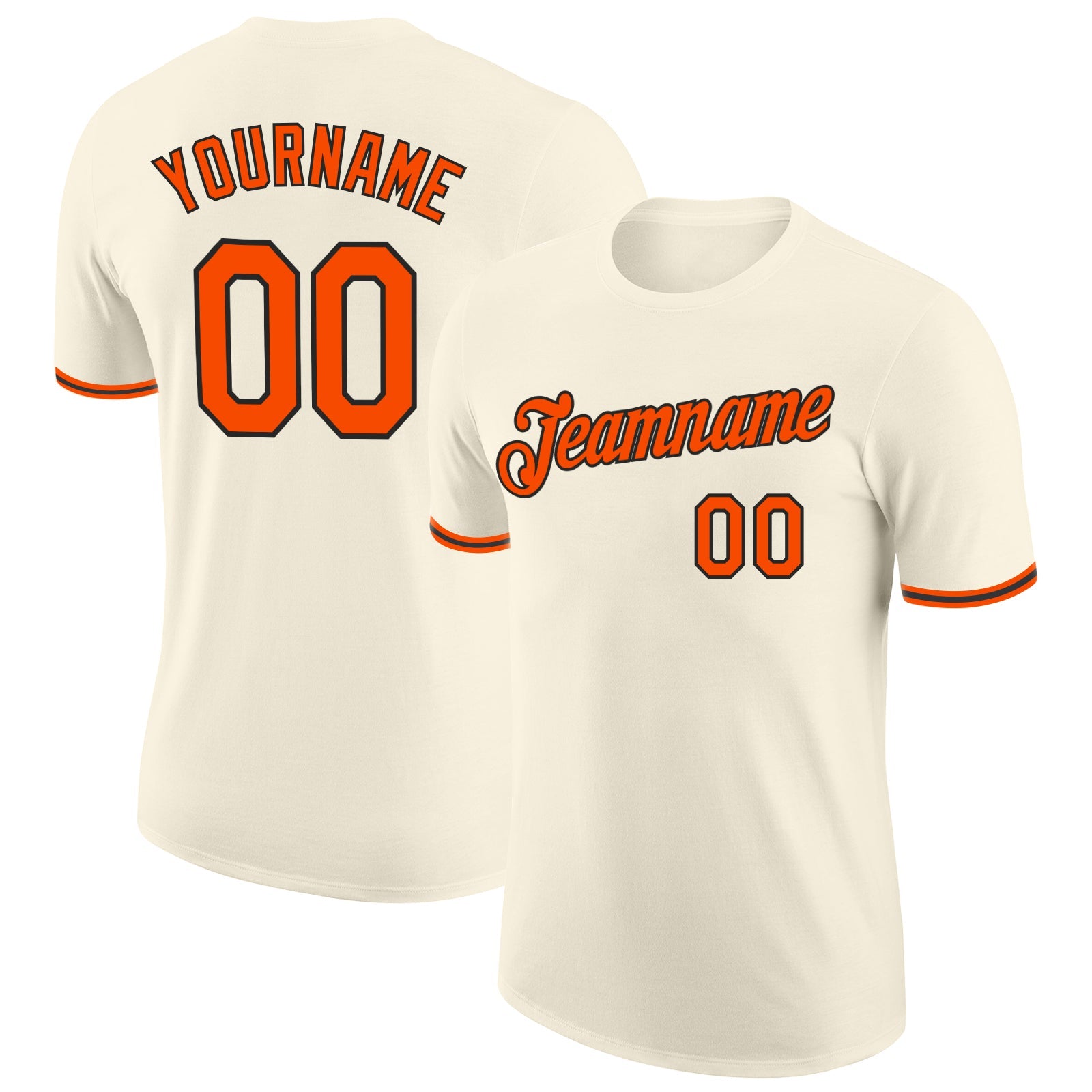 Custom Cream Orange-Black Performance T-Shirt - Main View