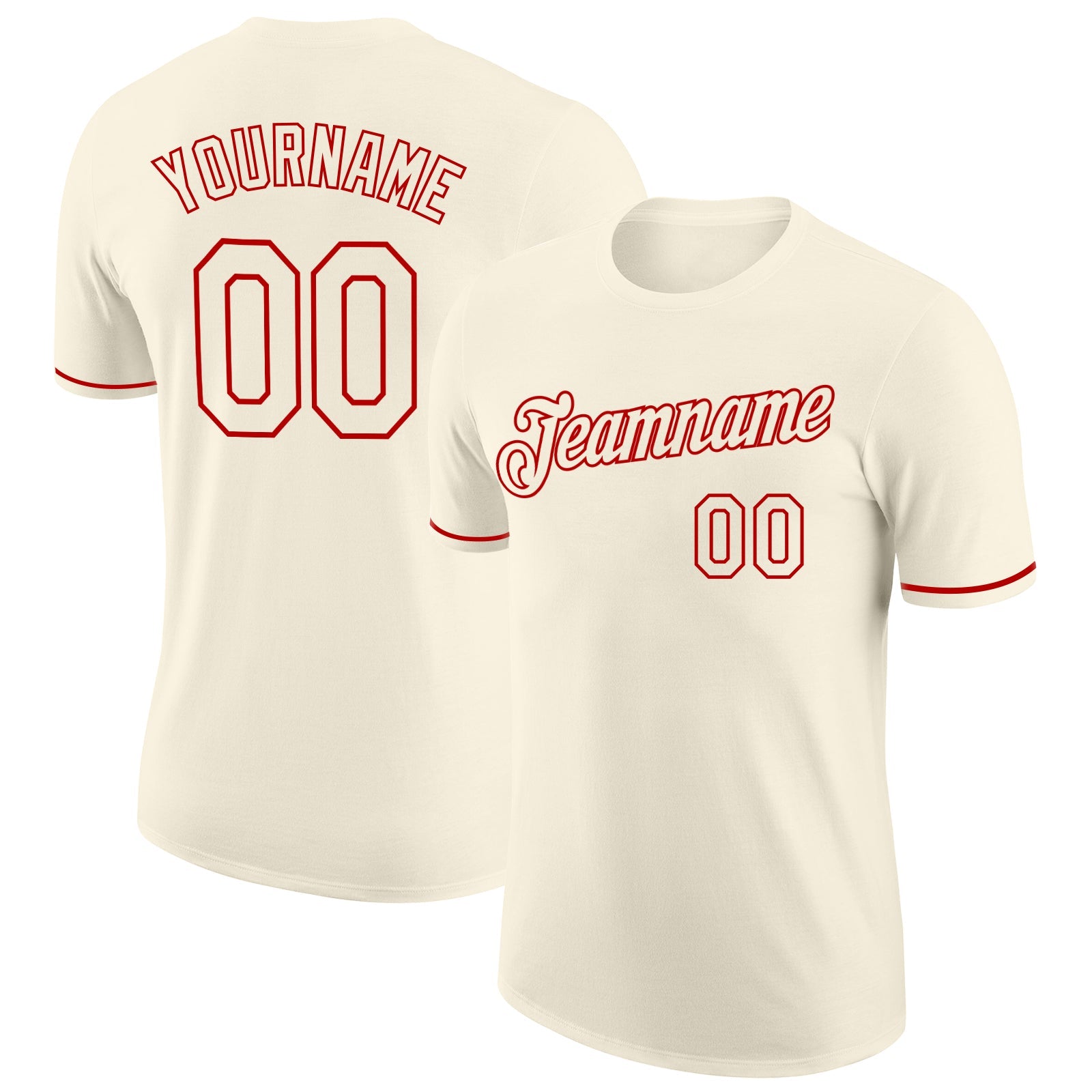 Custom Cream Cream-Red Performance T-Shirt - Main View