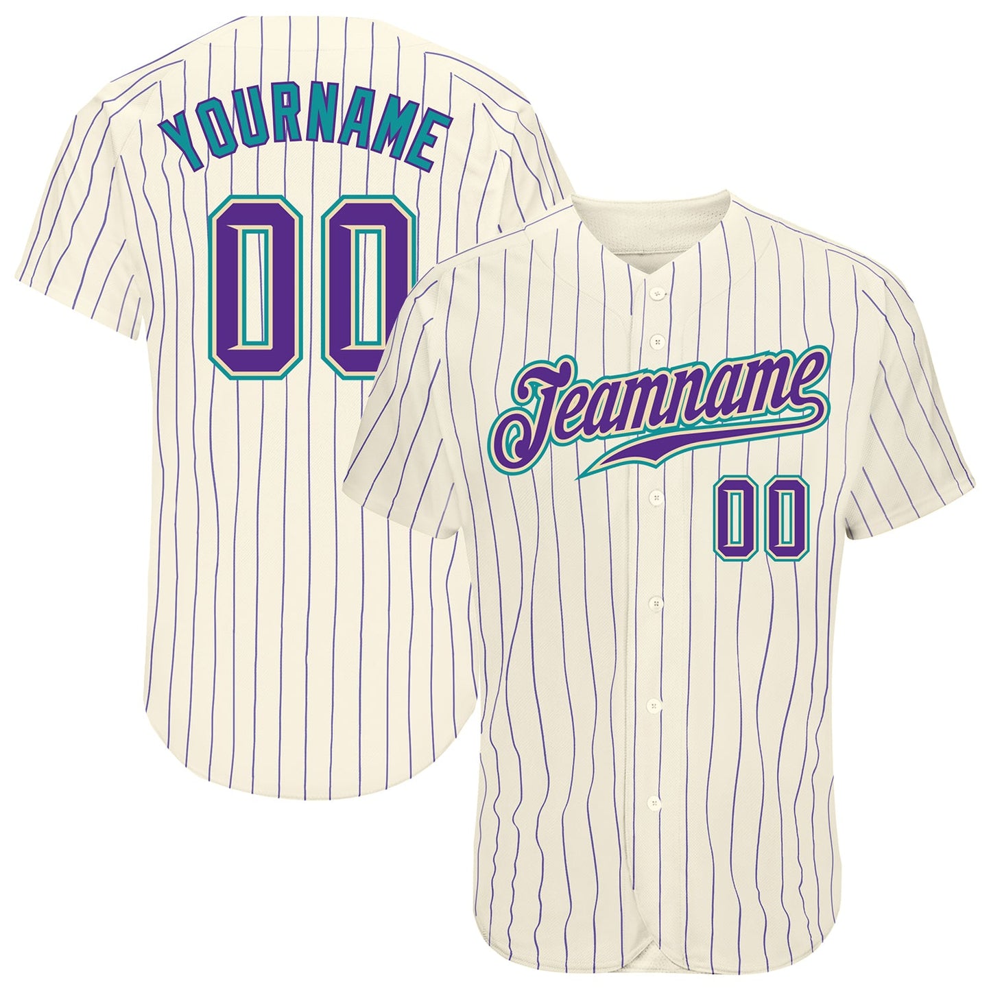 Custom Cream Purple Pinstripe Purple-Teal Authentic Baseball Jersey - Main View