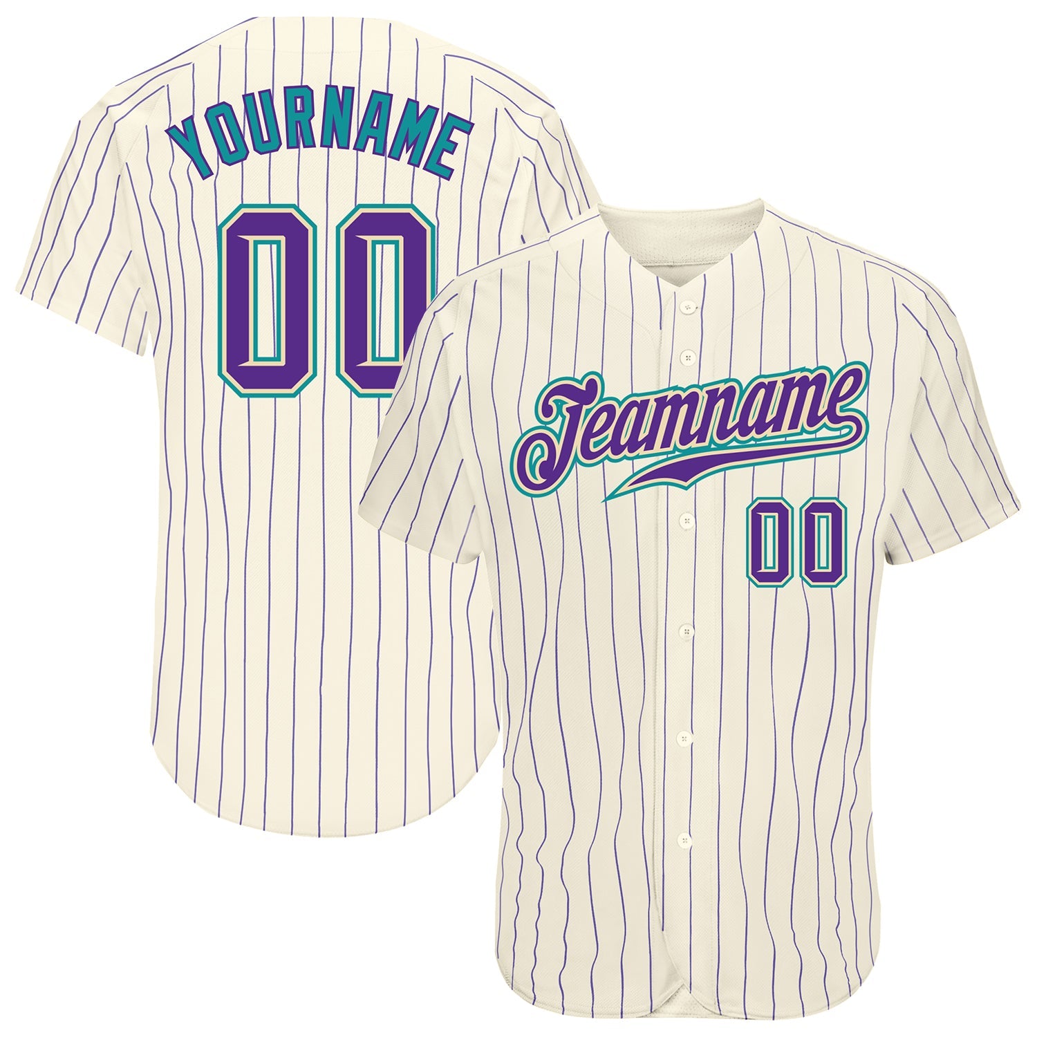 Custom Cream Purple Pinstripe Purple-Teal Authentic Baseball Jersey - Main View