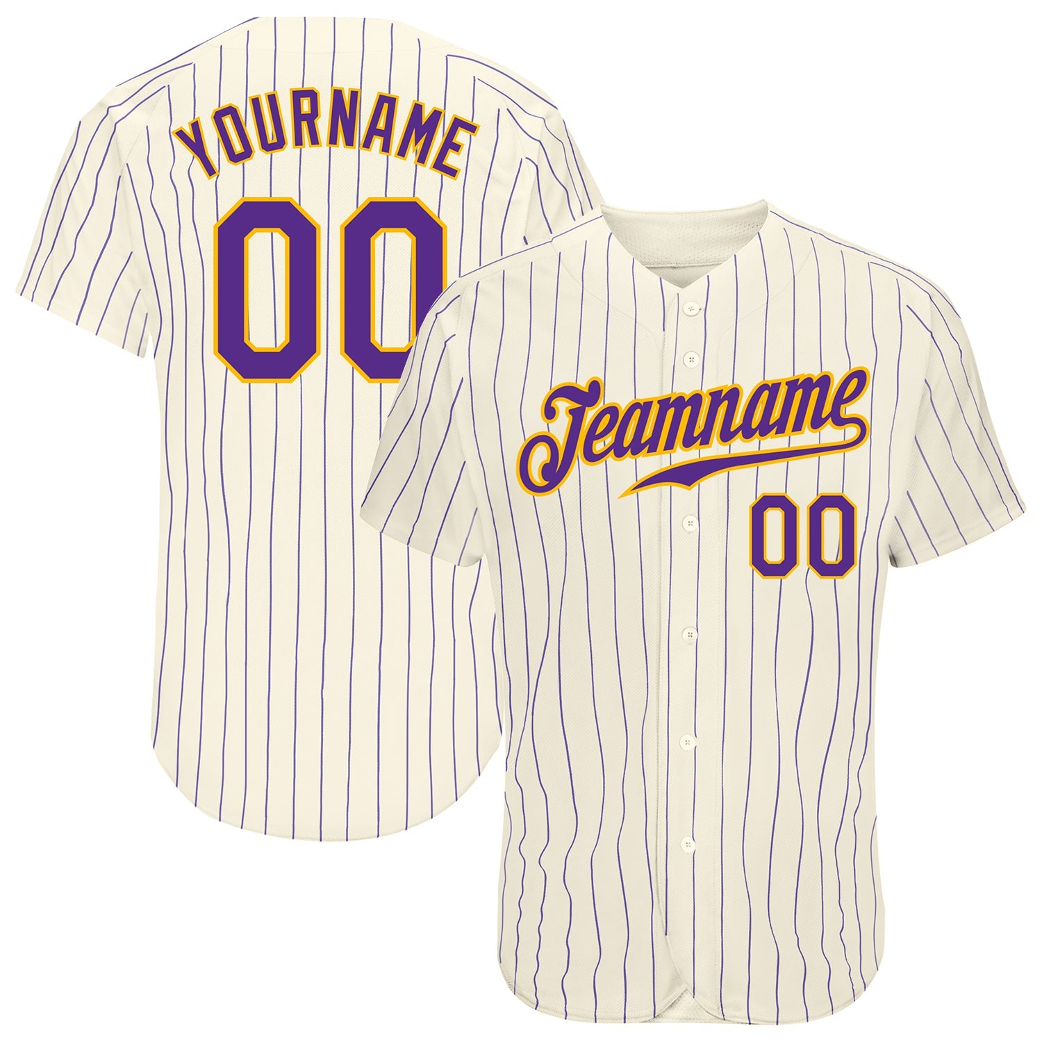 Custom Cream Purple Pinstripe Purple-Gold Authentic Baseball Jersey - Main View