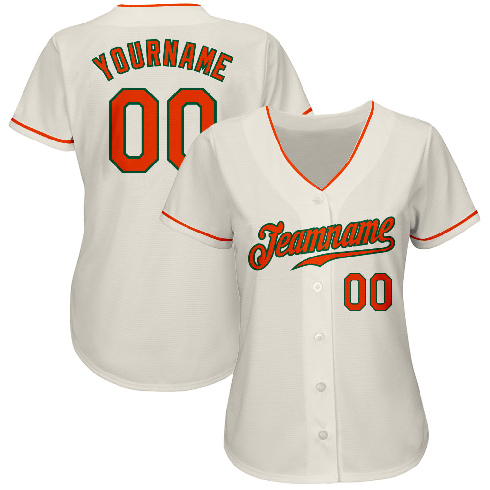 Custom Cream Orange-Kelly Green Authentic Baseball Jersey view 2