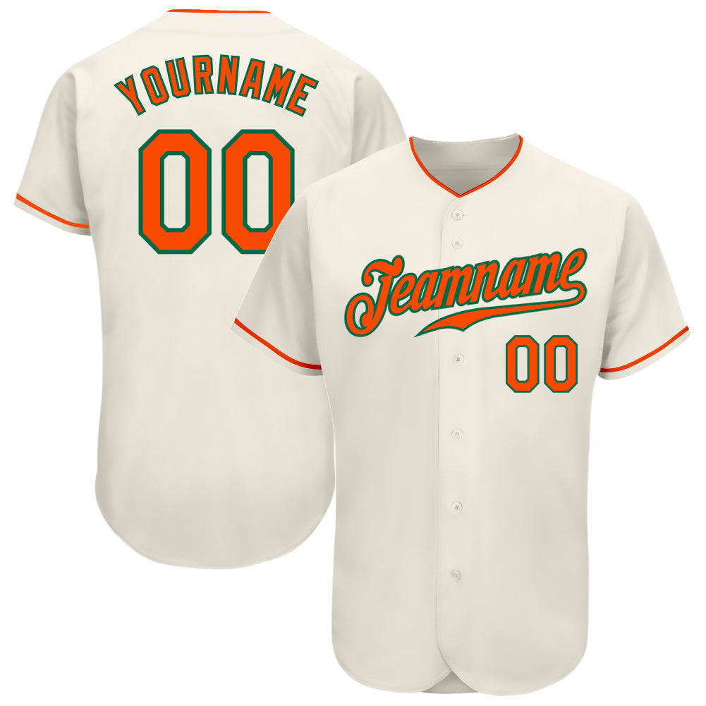 Custom Cream Orange-Kelly Green Authentic Baseball Jersey - Main View