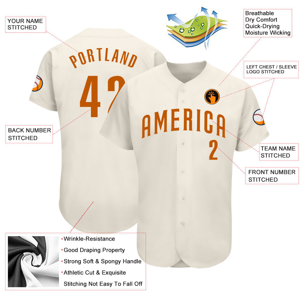 Custom Cream Texas Orange Authentic Baseball Jersey view 3