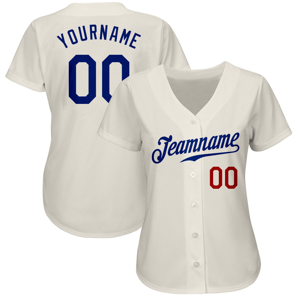 Custom Cream Royal-Red Authentic Baseball Jersey view 2