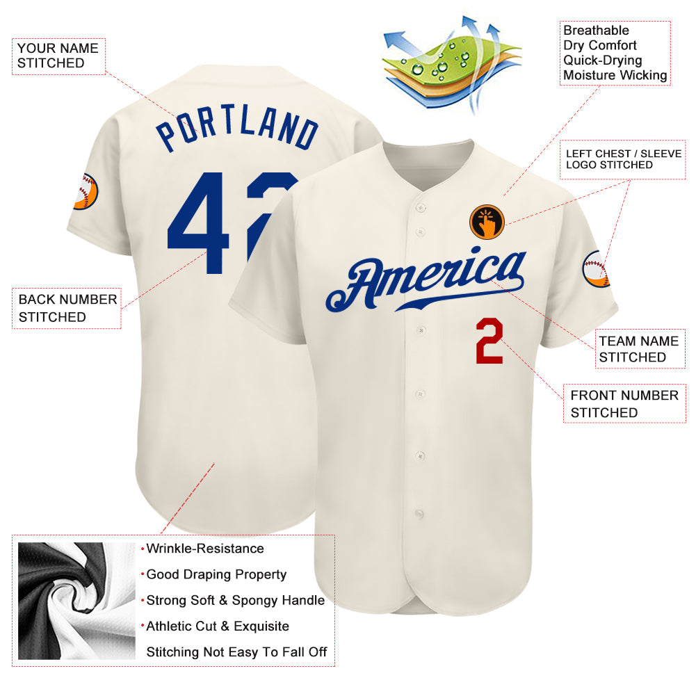 Custom Cream Royal-Red Authentic Baseball Jersey view 3